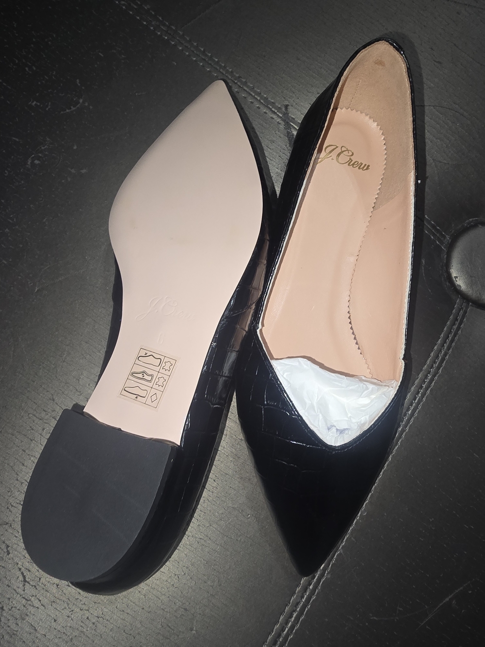 J. Crew Women's Black Croc-Embossed Pointed Flats